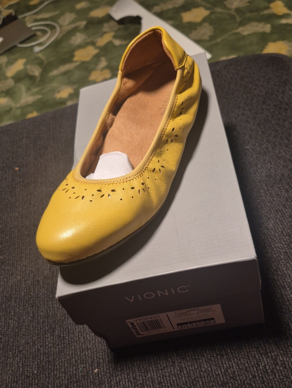 Vionic Yellow Leather Ballet Flat with Perforated Detail